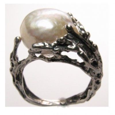 Pearl Engagement Ring, White Pearl Ring, Gumush STALAGMITE Ring, 925 Sterling Silver Ring, Pearl Rings, Size 10 Custom