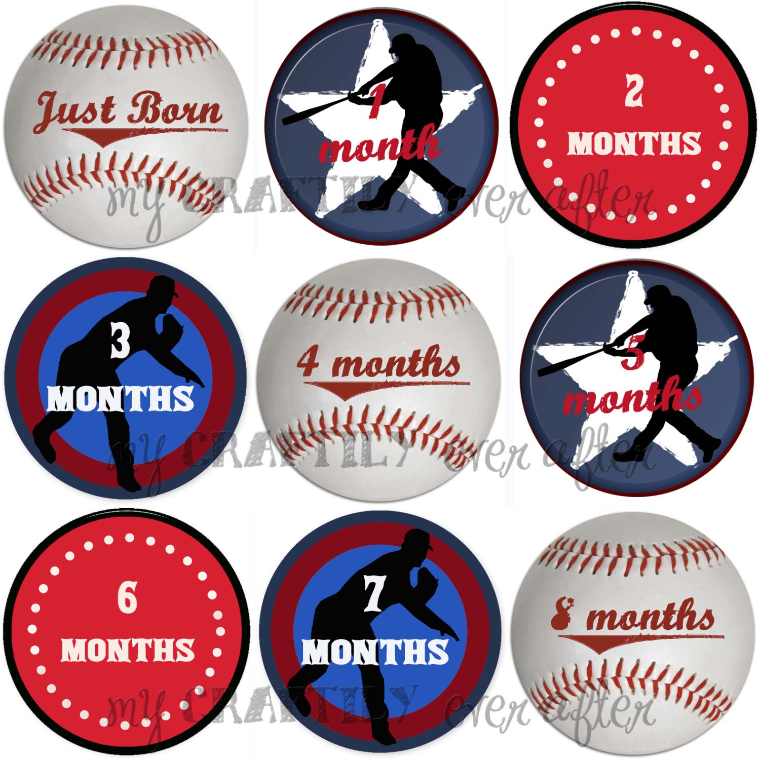Monthly Onesie Decals for Baby - Baseball