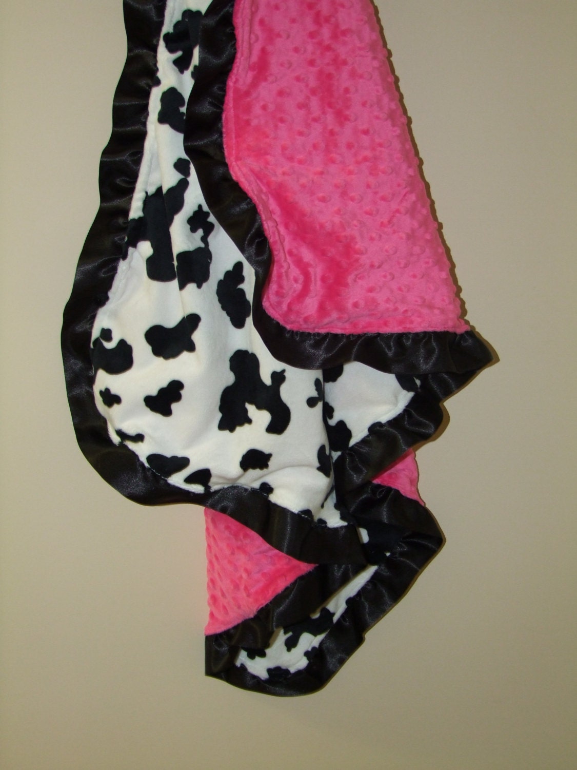 Cow Minky Blanket with Satin Ruffle- Toddler Size- Ready to Ship