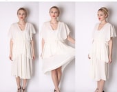 Ivory 70s Draped Wedding Dress / 70s does 20s Dress / Informal Wedding Dress / Short Wedding Dress / 2022