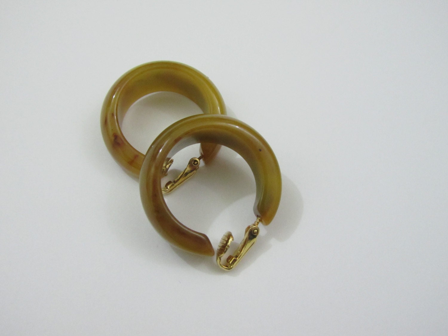 Bakelite Hoop Earrings 1930s 1940s Chunky Swirled Mississippi Mud End of Day Bakelite