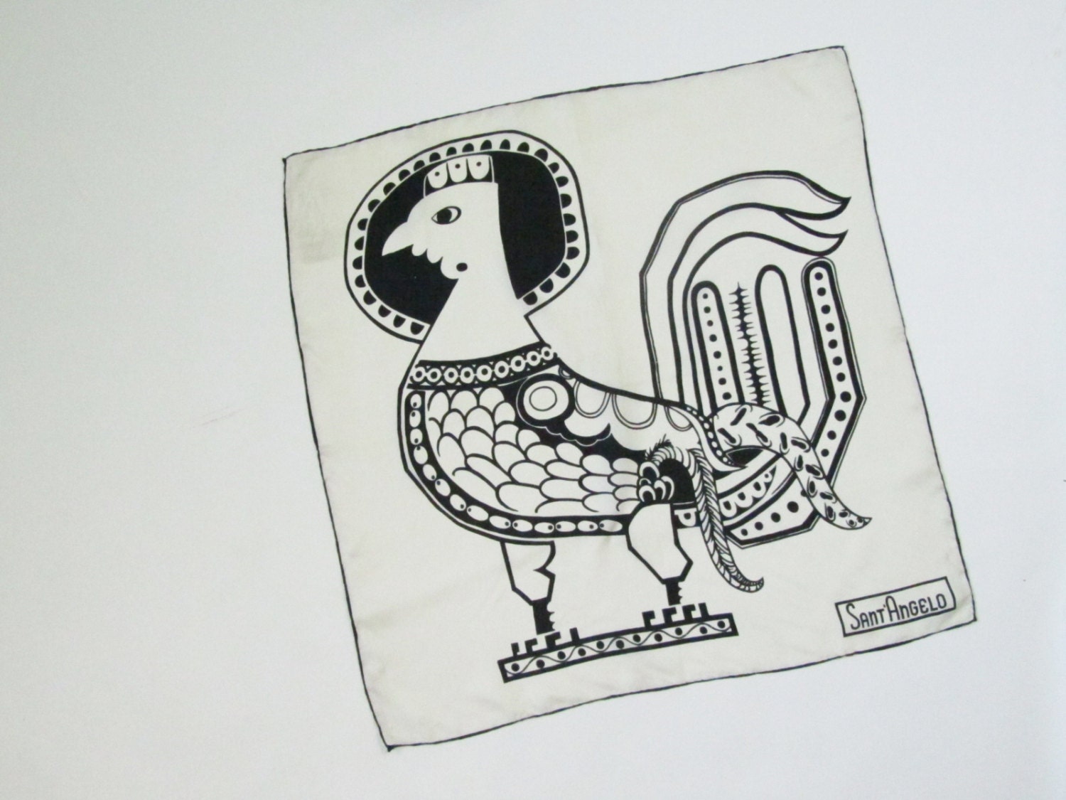 Vintage Sant' Angelo Scarf Designer Silk Aztec Rooster Design