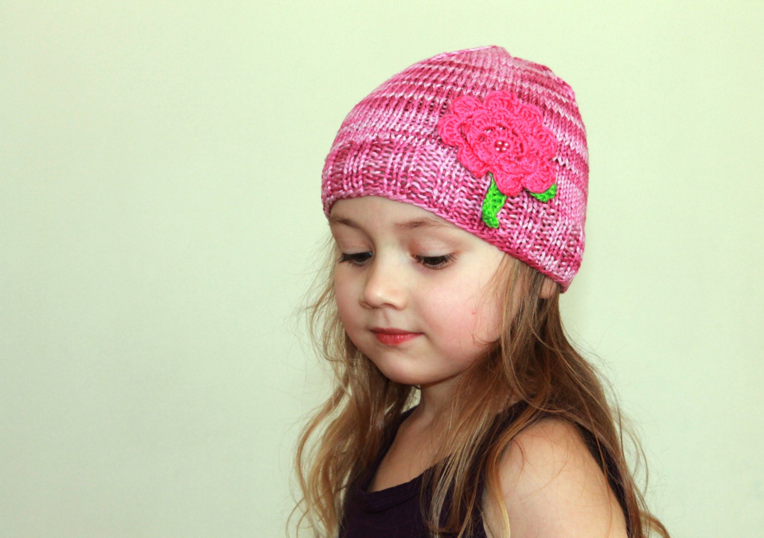 Knit toddler girl pink hat Little girls Spring Autumn Hat Kids Eco friendly