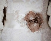 Wedding sash bridal belt vintage inspired accessory Ivory Mocha Taupe 3 flowers romantic ribbon belt unique