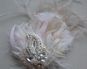 Natural Wedding fascinator bridal hair adornment accessory headpiece Ivory Champagne Blush leaves feather pearl rhinestone