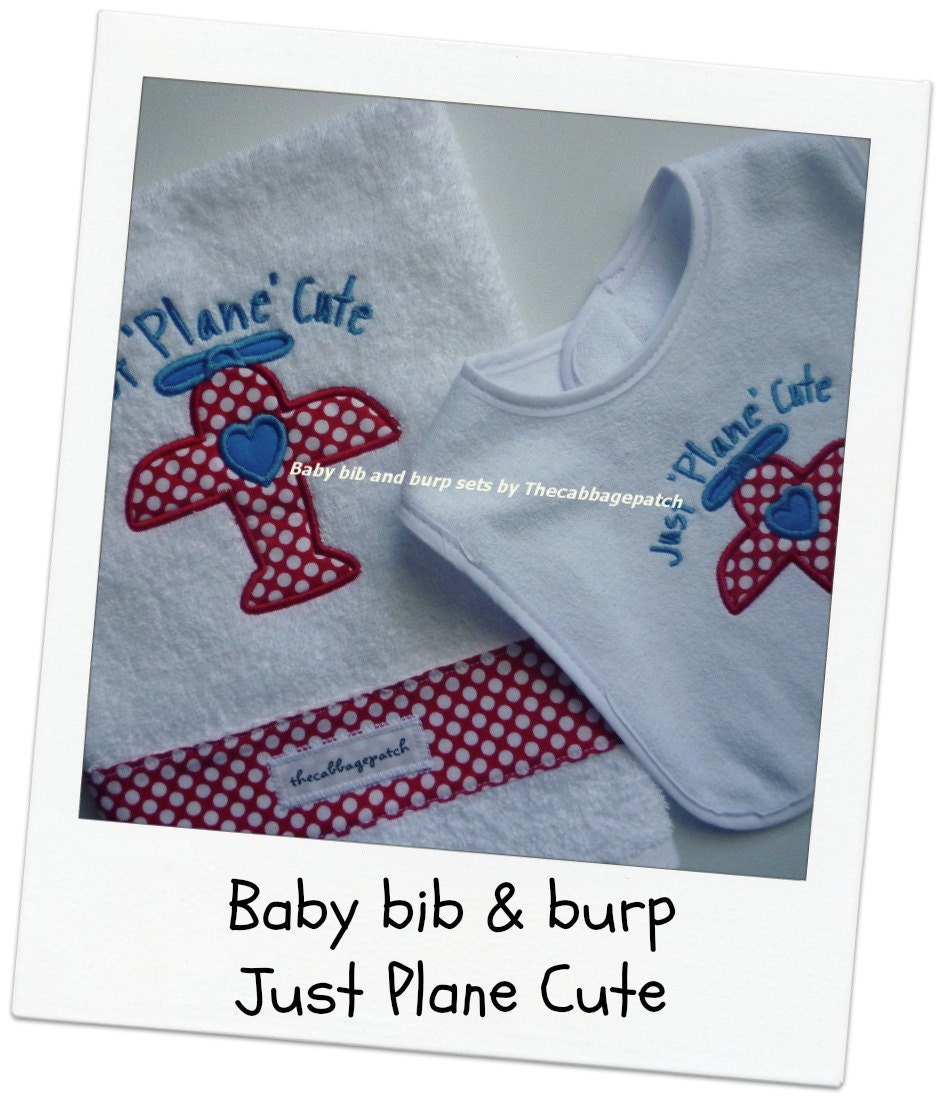 Baby bib and matching burp cloth Plane