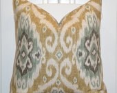 IKAT -Decorative Pillow Cover - 20 x 20 OR 18 x 18 - Throw Pillow - Accent Pillow - Green - Grey - Camel Brown