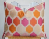Decorative Pillow Cover - 16 x 20 - IKAT -  Accent Pillow - Throw Pillow - Geometric - Orange - Pink
