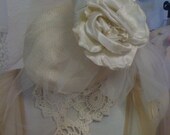 1930s wedding hat with big ivory rose and net