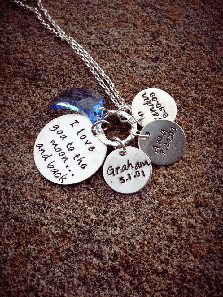 Love You to the Moon...sentiment Mother's Necklace...with 3 personalized tags