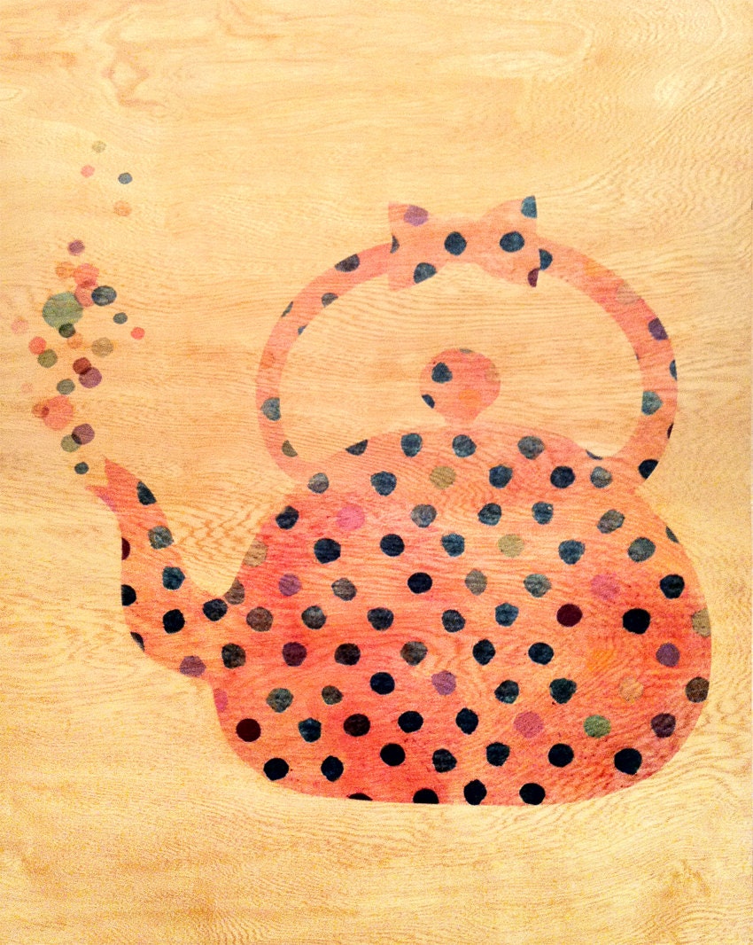 Tea Party - OOAK Wood Paper Print 11x17