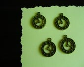 Lot of 4 Clock Charms - Antiqued Brass- 3D Double Sided