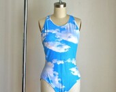 vintage one piece swimsuit - CLOUDS in the SKY bathing suit / S-M