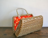vintage 60s wicker purse - HIDDEN SEA CREATURES basket handbag