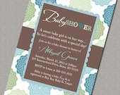 Baby Boy Shower Invitations, Blue, Green and Brown Floral Baby Shower Invite boys, DIY printable file - Design 876