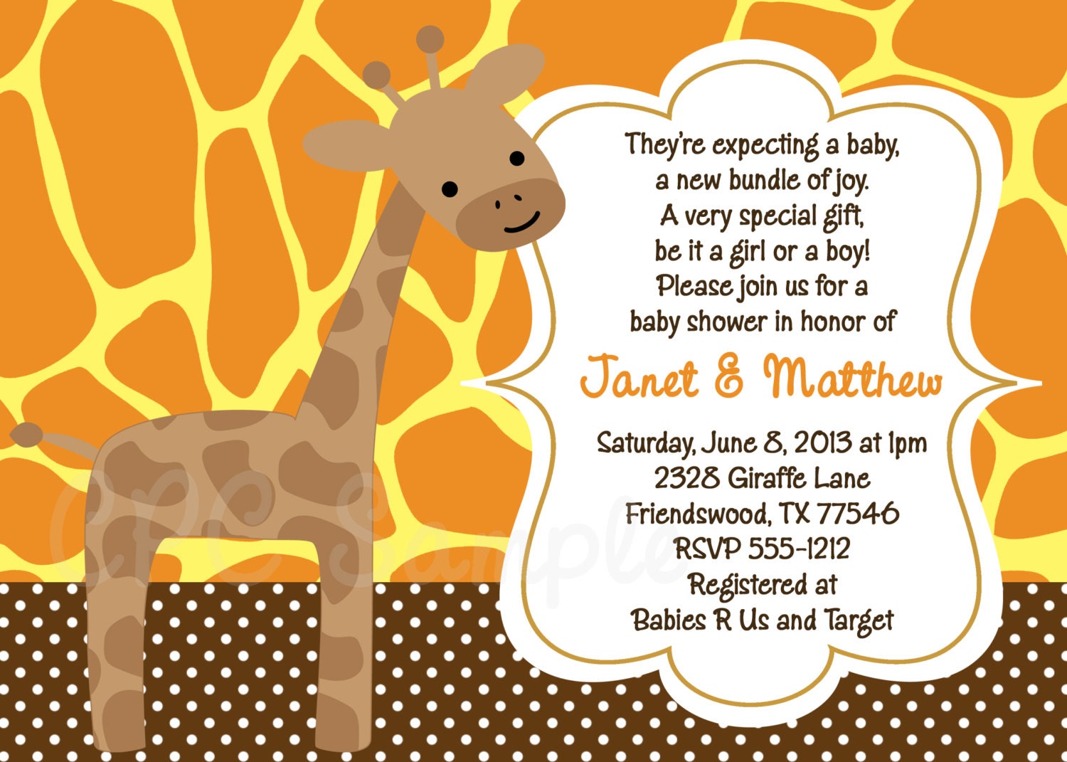 Giraffe Baby Shower Invitation Gender Neutral Baby Shower Invites Printable or Printed