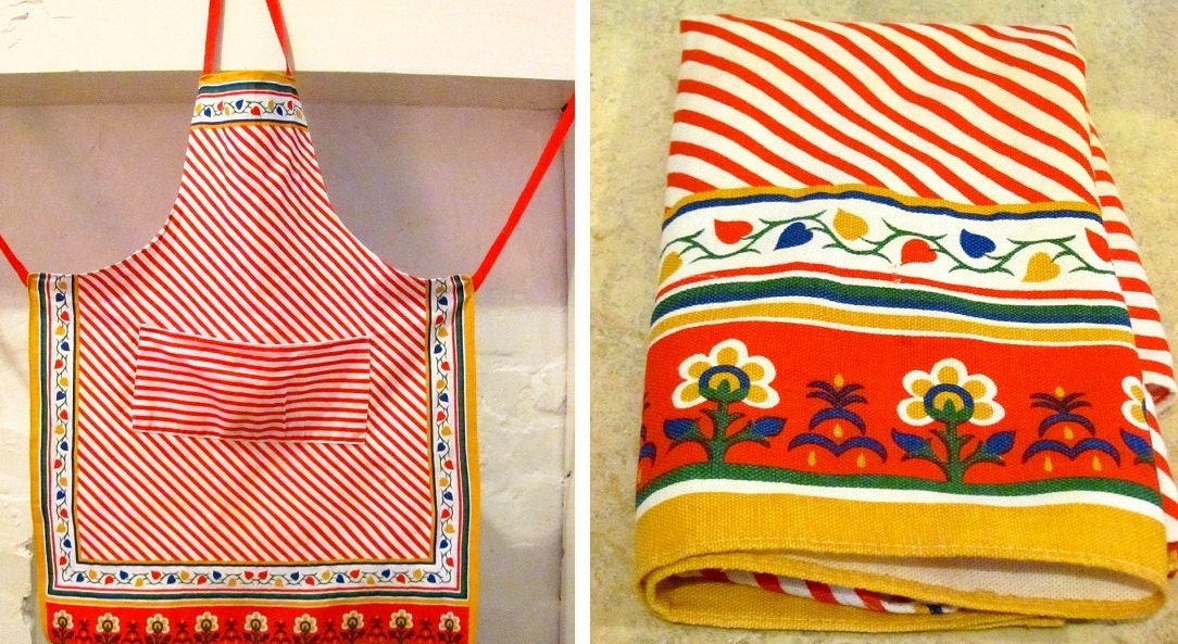 Vintage Apron. Colourful Folk Design. Adult size. Full length.