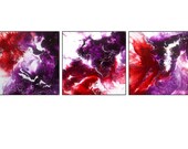 Small Three Piece Painting Set of 6x6" Canvases.  Title "Purple Passion" by R Schoeffel