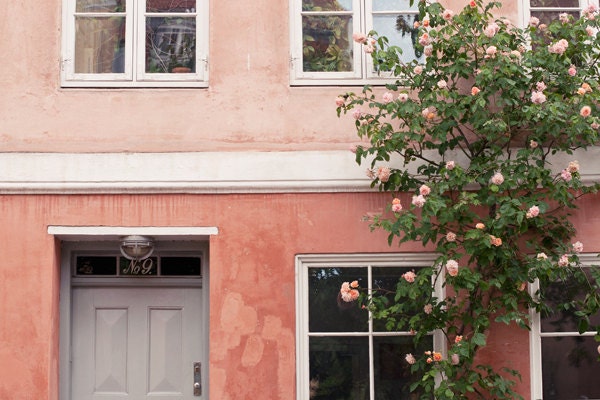 Travel photography - fine art print - travel Denmark Copenhagen pink house no 9 roses city vintage architecture romantic summer photo