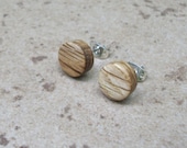 Oak  Wood Stud Earrings, Natural Wooden Earring, Surgical stainless Steel Posts - 3/8"(10mm) - 936