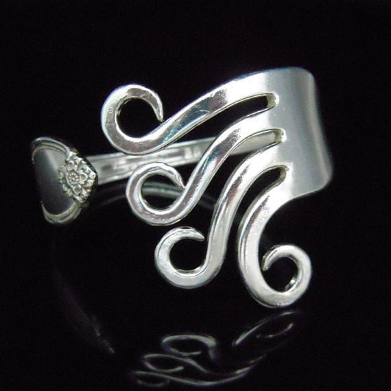 Eco Friendly Bracelet, Silverware Fork Jewelry in Curly Design Number One