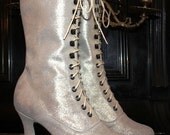 Victorian Boots style lace up Glitter White Boots, Unicat  , ORDER your size, in stock size 5,5 US/ 36 european