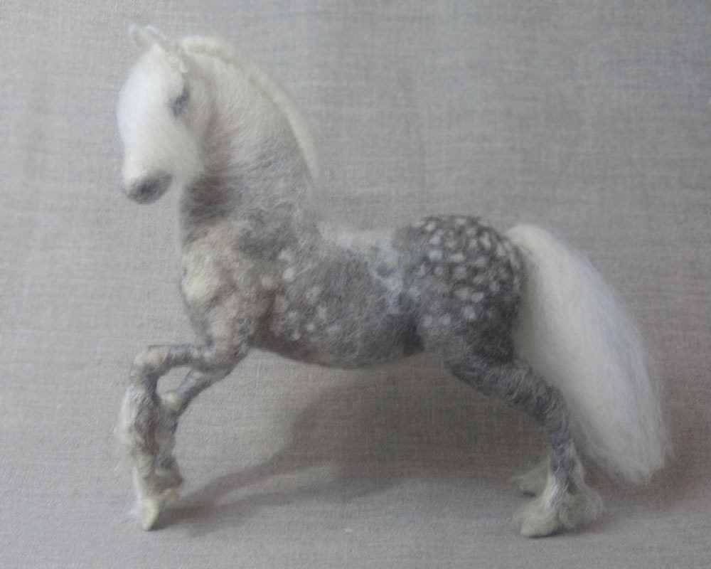 Needle felted horse, dapple gray pony, original one of a kind soft sculpture, READY TO SHIP