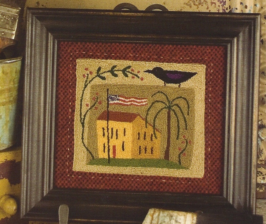 Primitive Folk Art Punchneedle Pattern:  PAINTED GLORY - Screen Printed Weavers Cloth Included