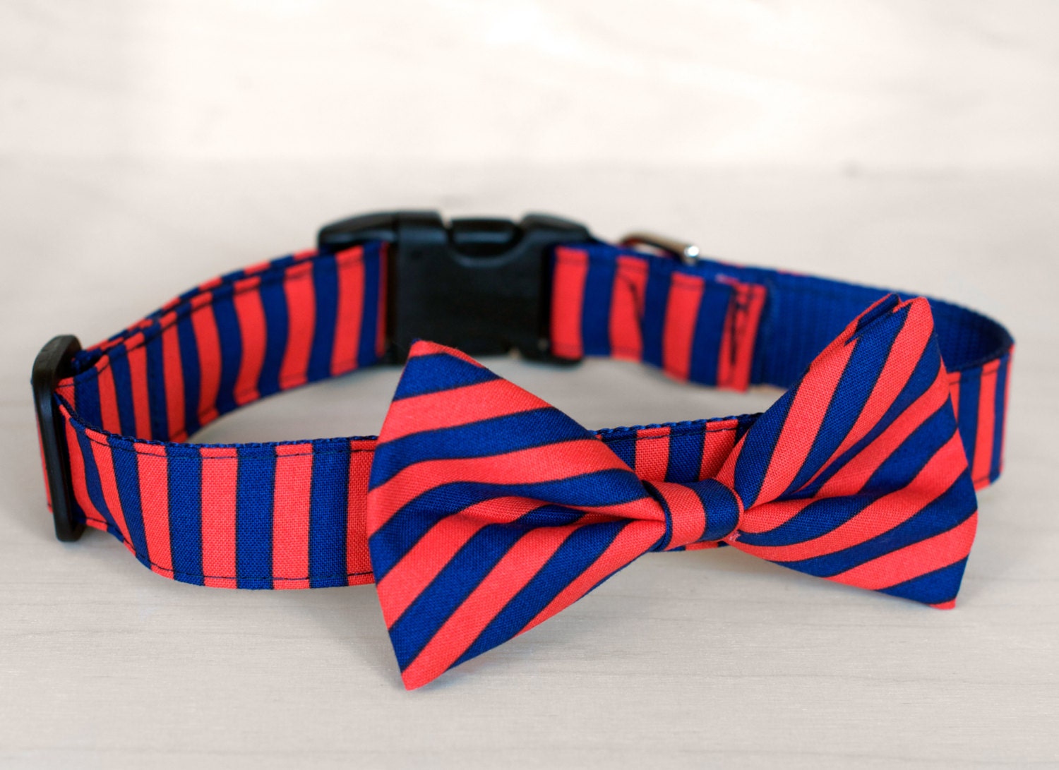 Red and Blue Stripe Dog Bow Tie Collar