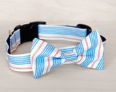 Red, Blue and White Stripe Dog Bow Tie Collar