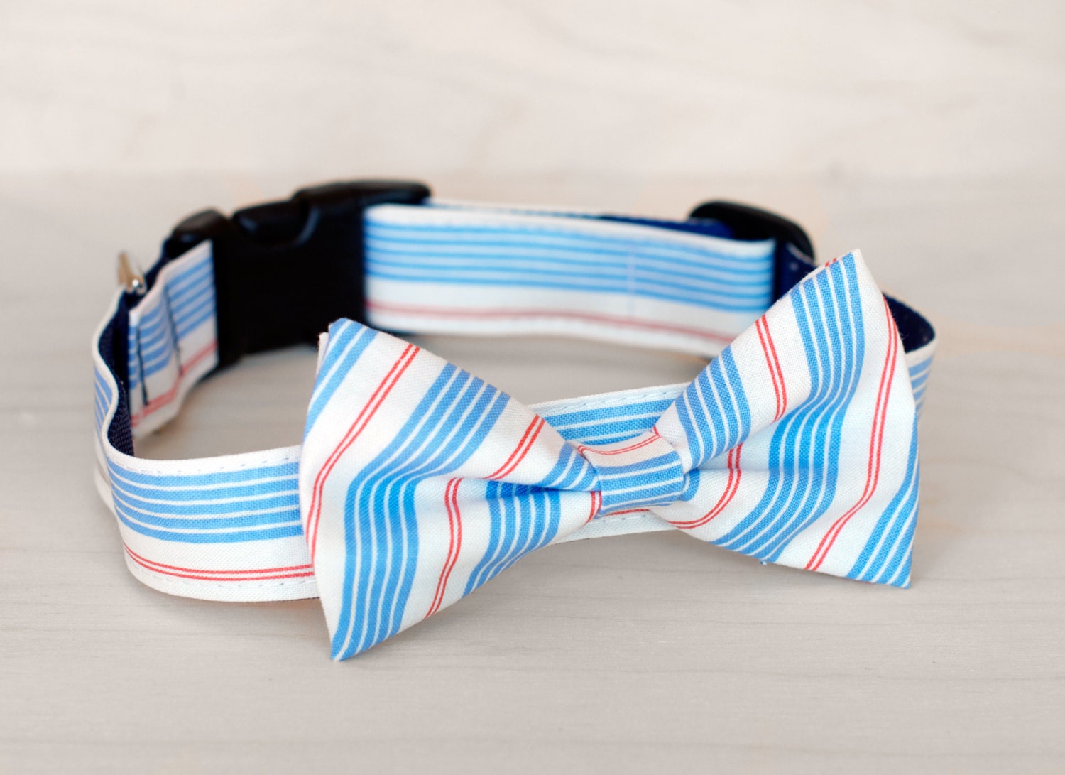 Red, Blue and White Stripe Dog Bow Tie Collar
