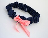 Wedding Garter - Navy and Coral Bridal Garter - Clearance Sale
