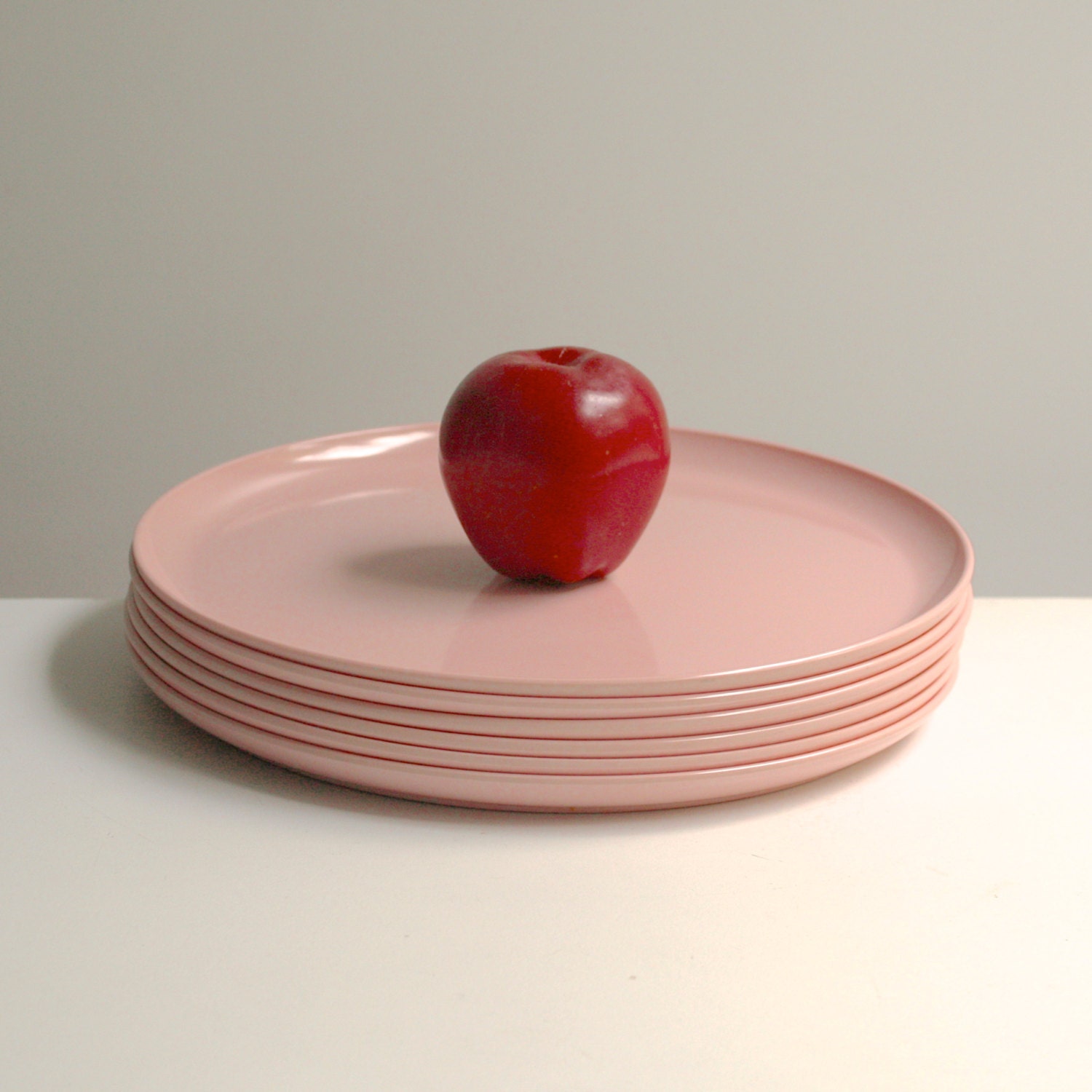 Vintage Pink Melamine Plates - Set of Six