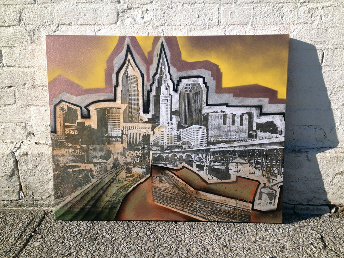 Downtown Cleveland Landscape Painting 07 on Canvas 24 X 30