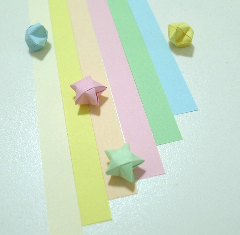 Baby Pastel Rainbow Shower (6 colors) Origami Lucky Star Paper Strips - pack of 90 strips