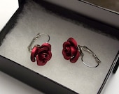 Red Rose Earrings Silver Lever Back in Gift Box