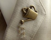 Watering Can Brooch Antiqued Gold Pin