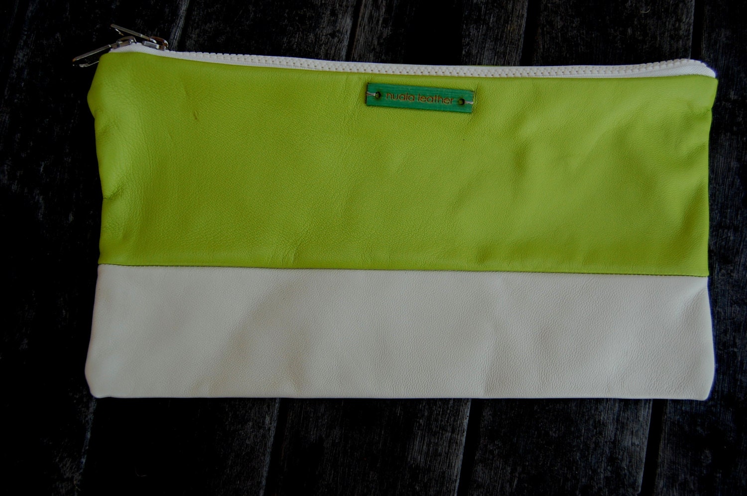Soft Leather Pouch in cream and lime