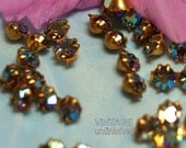 12 - Vintage Swarovski Crystal Starlight Blue  8mm Two Rhinestone Bars - Brass Bezel Settings - 40 years old
