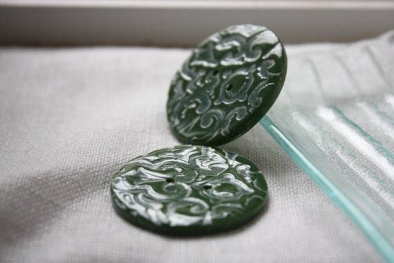 Buttons / Mistletoe Green / Handmade / One Pair (Two)