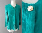 EVERYTHING 15 SALE 80s blouse - long sleeve silk top with gold top button vintage - size medium