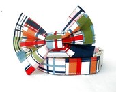 Nautical Plaid Bow Tie Dog Collar with Nickel Plate Hardware