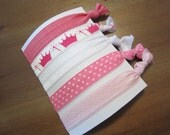 Set of Five (5) Soft Elastic Ponytail Holders Hairties Pink Princess Collection