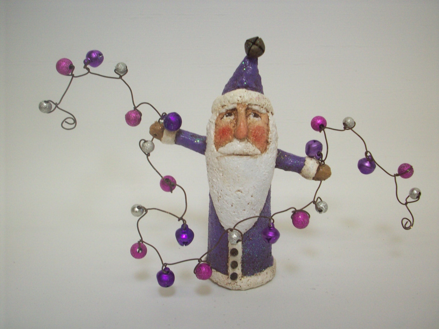 Purple Primitive Paper Mache Folk Art Santa