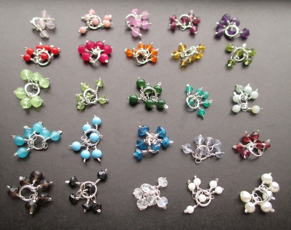 PICK 3 Gemstone Pom Cluster - Petite wire wrapped Interchangeable earring charms, bracelet charm, anklet charm and necklace pendant