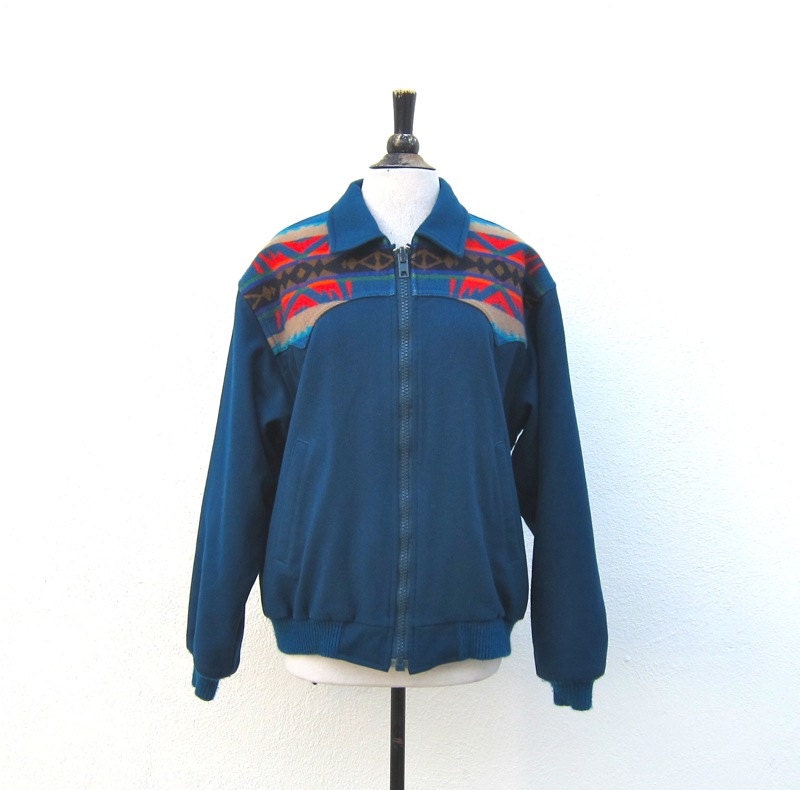 Vintage PENDLETON Teal Southwestern Navajo Tribal Cowboy Western Wear Wool Jacket Size L