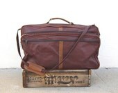 Vintage Large Wine and brown Leather Duffle Suitcase Travel Bag