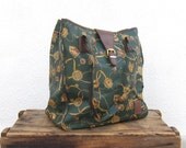 Vintage Vegan Forest Green Gold Crest & Shield Coated Canvas Tote