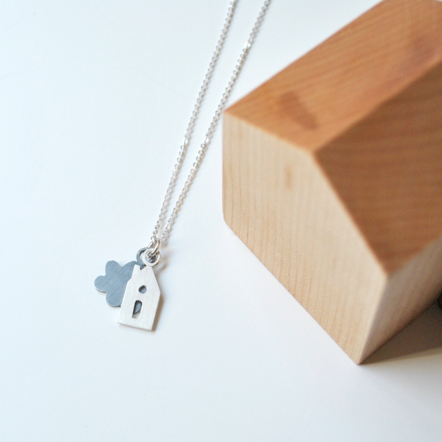 House and Cloud Sterling Silver Necklace - Miniature Refuge Necklace - Mother's Day Gift