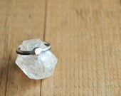 Desert Rock Stacking Rings in Sterling Silver -  Herkimer diamond ring set of two in size 6.75